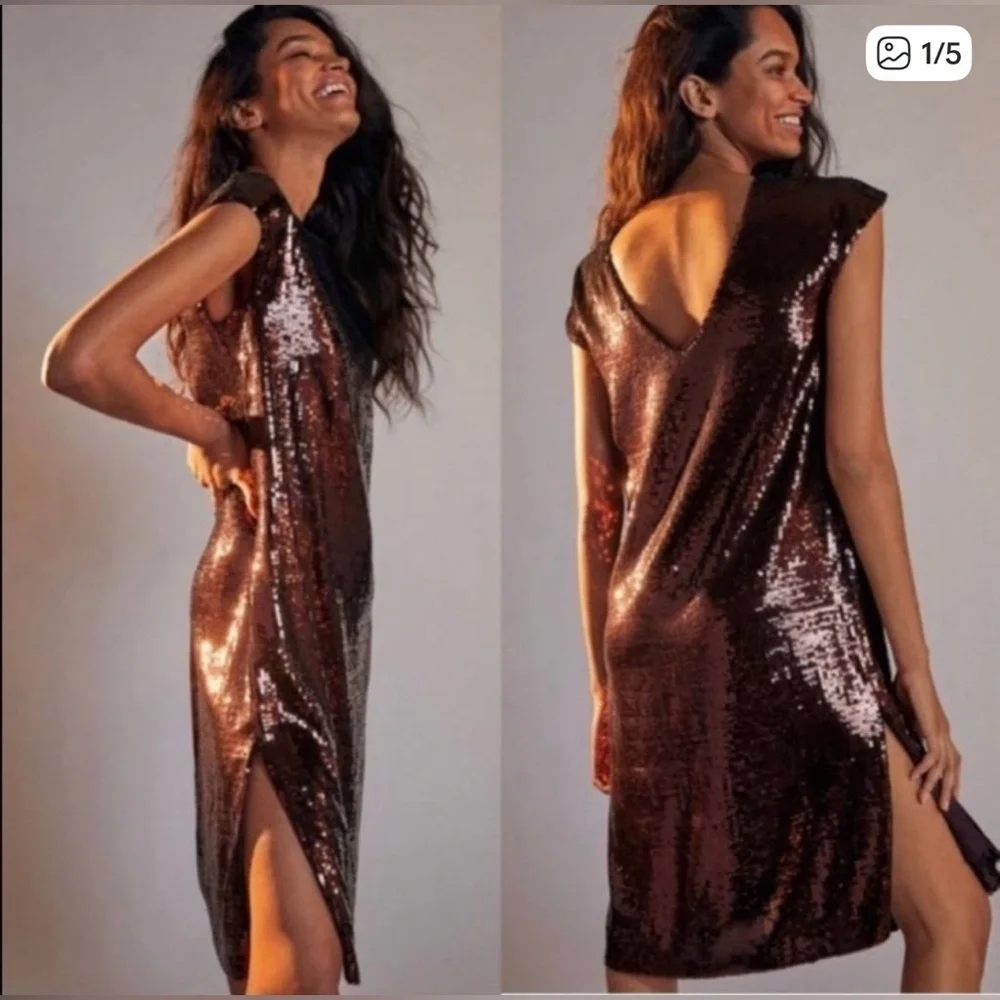 MARVE CHOCOLATE BROWN SEQUIN FORMAL/COCKTAIL NEW YEARS DRESS. - Picture 5 of 7